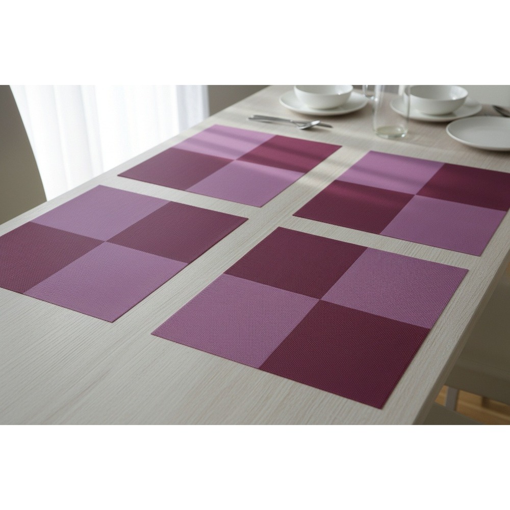 Set of 4 Purple Color Block Woven Placemats Modern Rectangular  18 in x 12 in